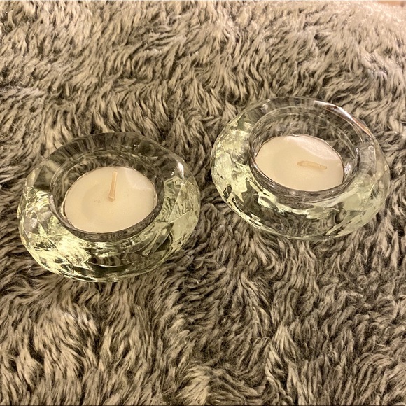 Set of Two Diamond Glass Candle Holders - Picture 2 of 9